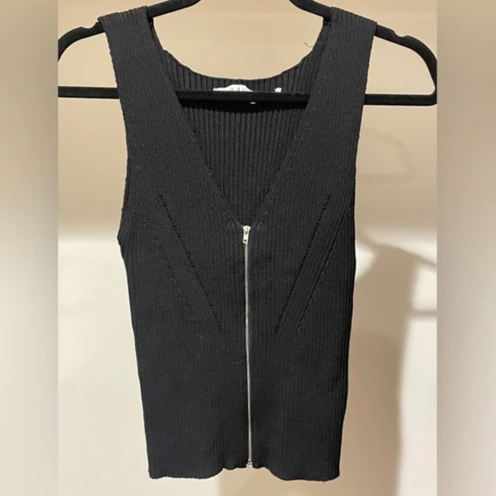 Sandro Knit Vest Zip-Front Tank in Black